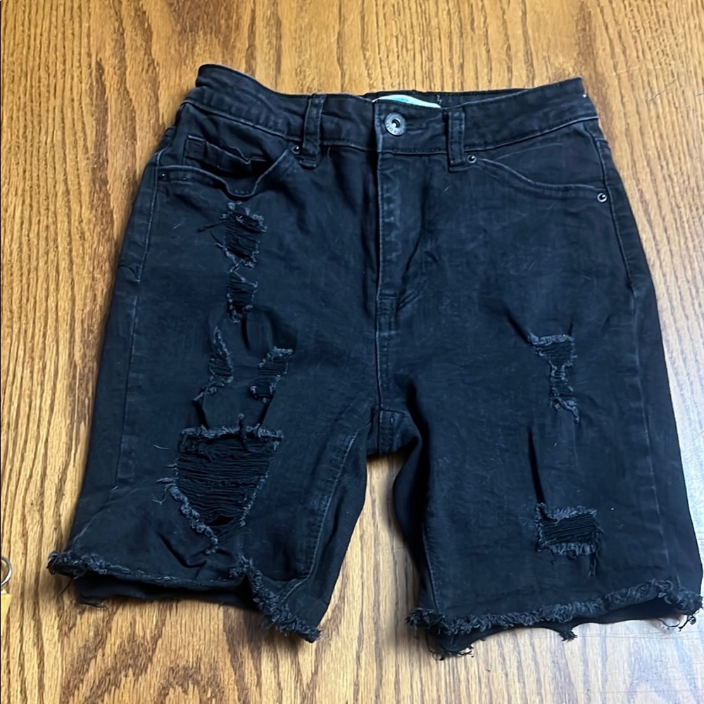 Highway Jeans Black Distressed Jean Shorts